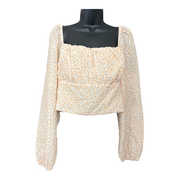 NWT Elodie Long Sleeve Yellow Floral Cropped Off-Shoulder Blouse Top, Size XL - Picture 2 of 6